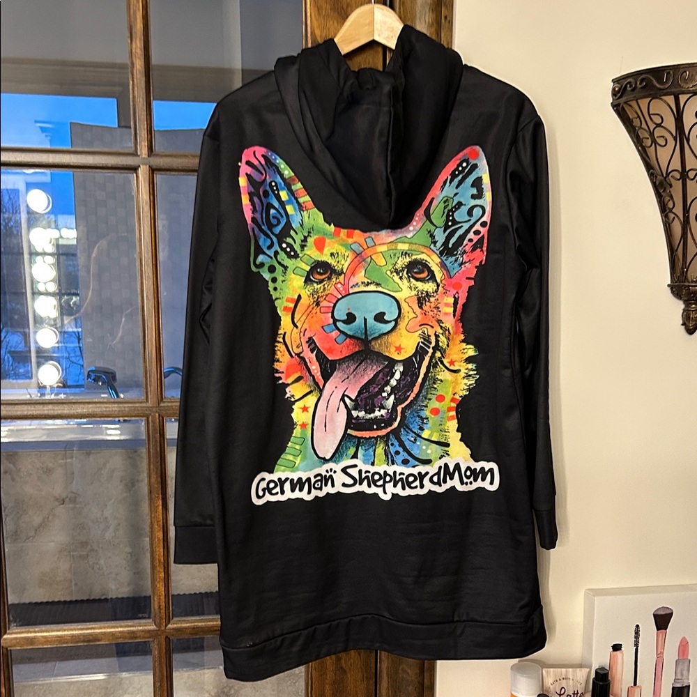Colorful German Shepherd Print Black Hoodie - Picture 6 of 8